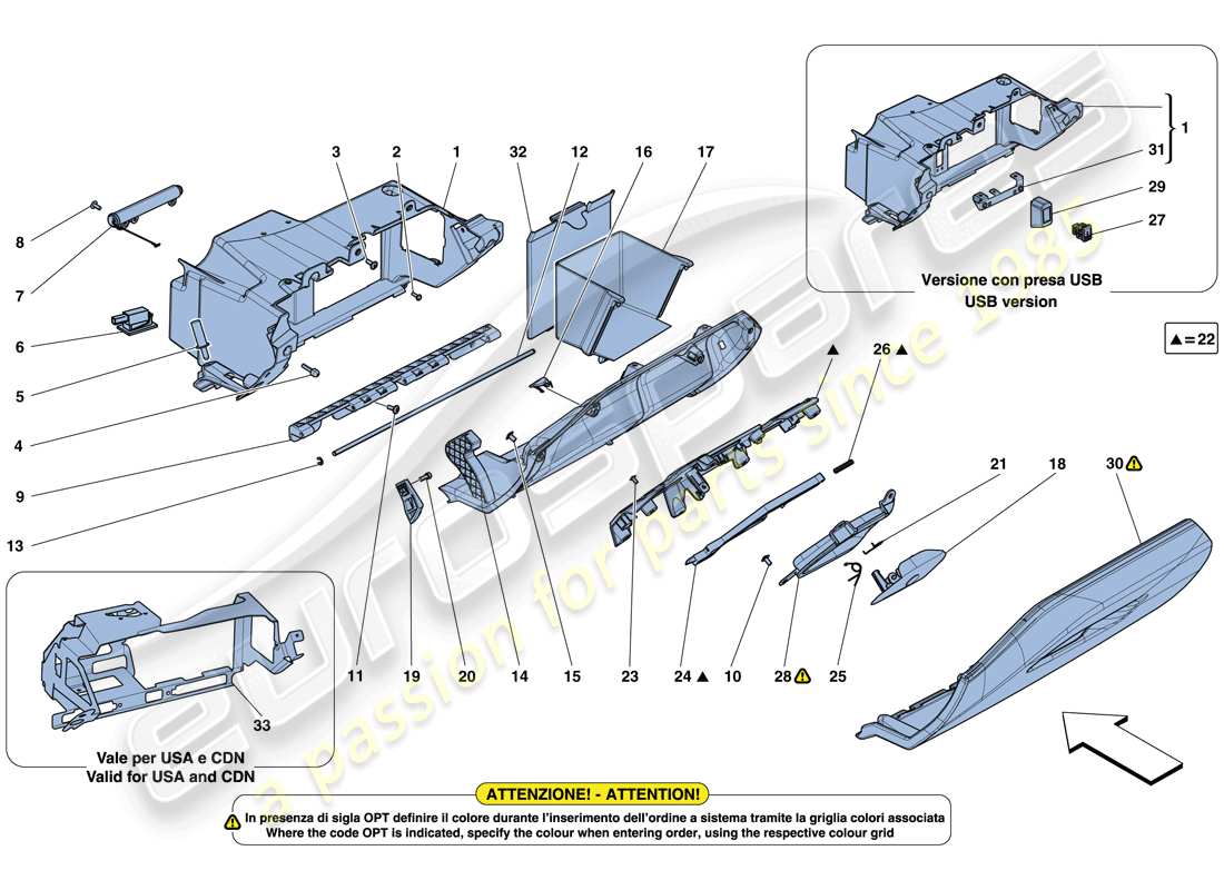 Ferrari 488 GTB (Europe) GLOVE COMPARTMENT Part Diagram