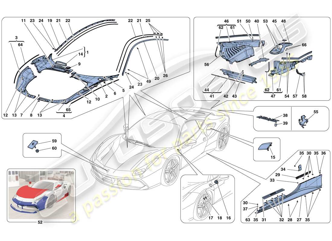 Ferrari 488 GTB (Europe) SHIELDS - EXTERNAL TRIM Part Diagram