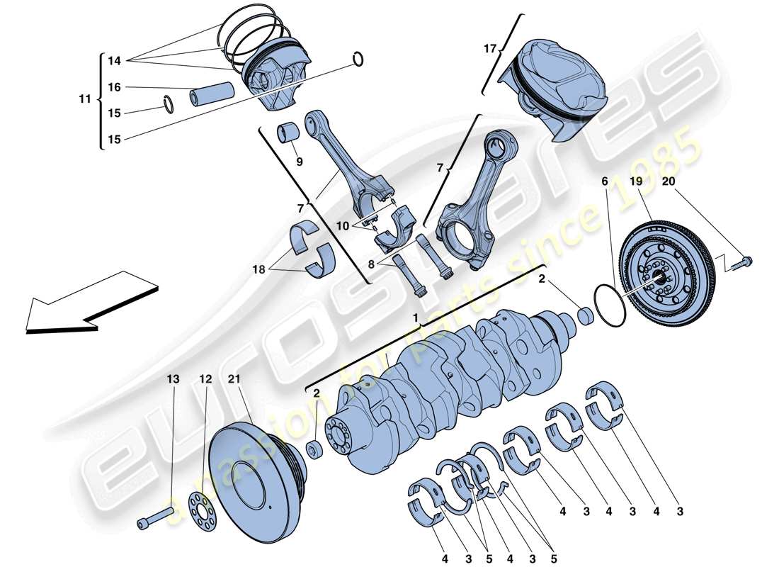 Ferrari 488 GTB (RHD) crankshaft - connecting rods and pistons Part Diagram