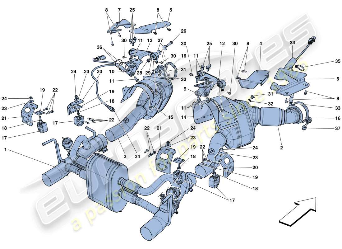 Ferrari 488 GTB (RHD) Exhaust System Part Diagram