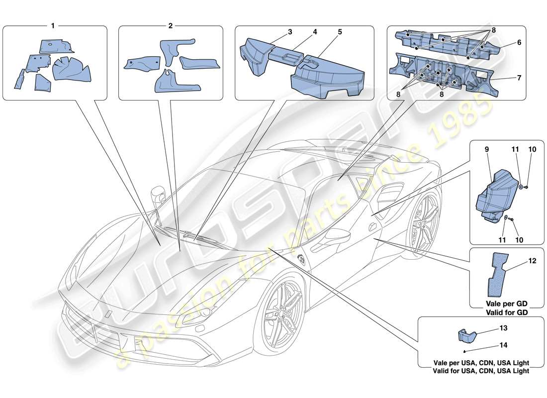 Ferrari 488 GTB (RHD) Insulation Part Diagram