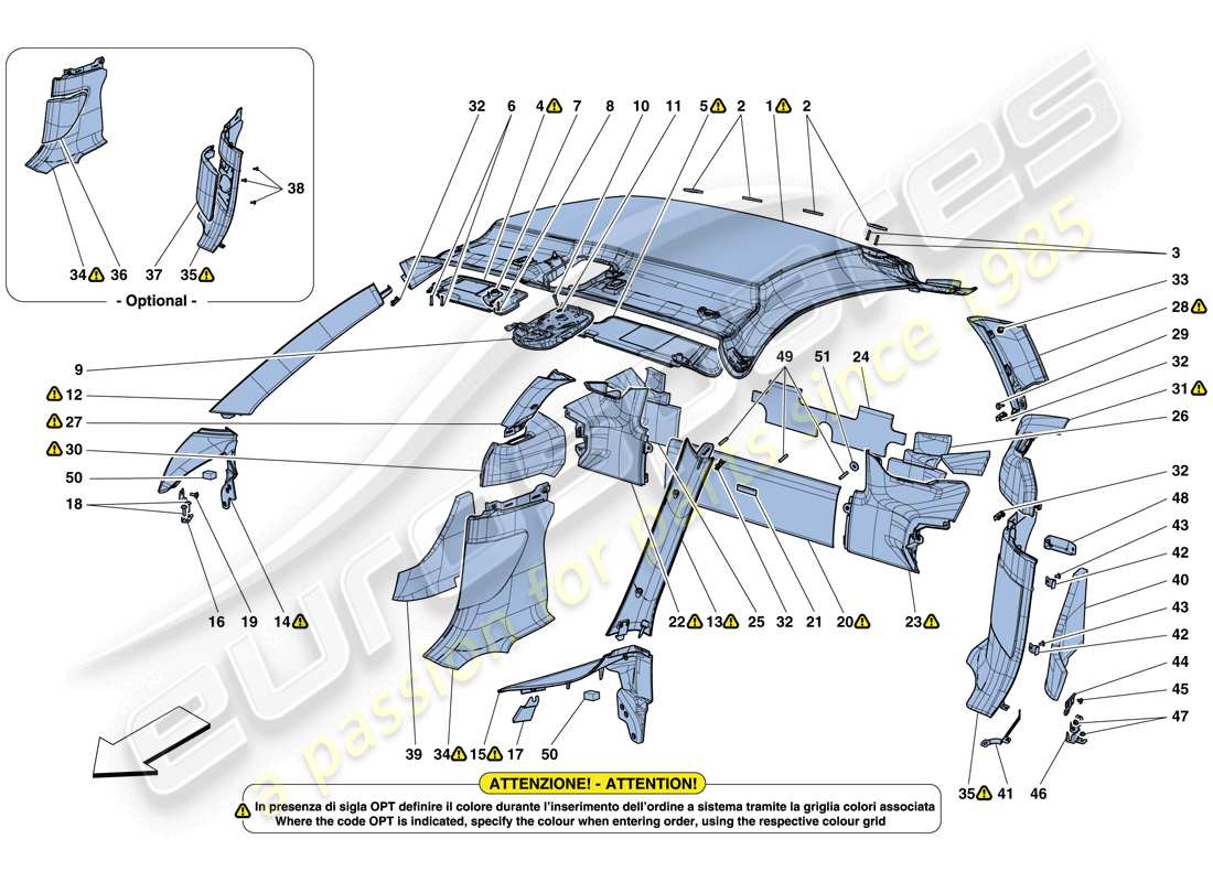 Ferrari 488 GTB (RHD) HEADLINER TRIM AND ACCESSORIES Part Diagram