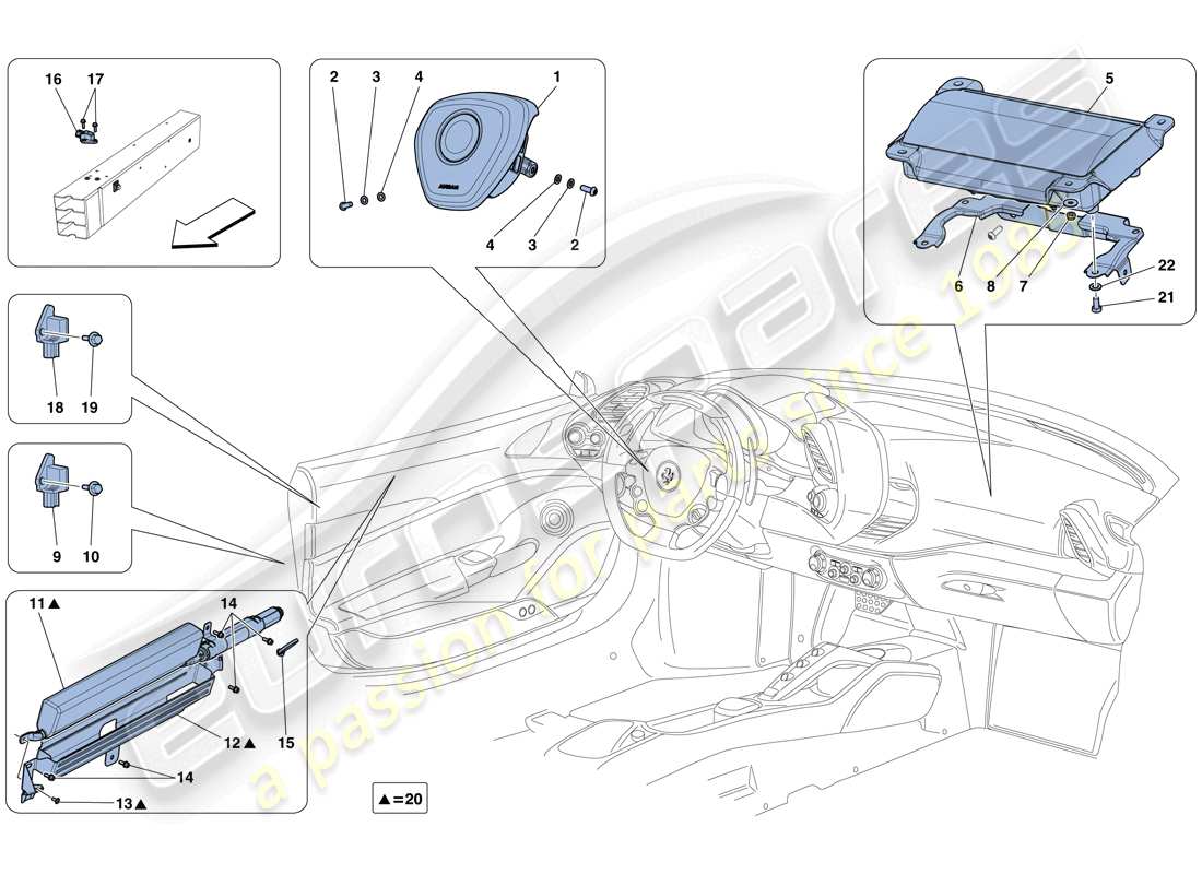 Ferrari 488 GTB (RHD) AIRBAGS Part Diagram