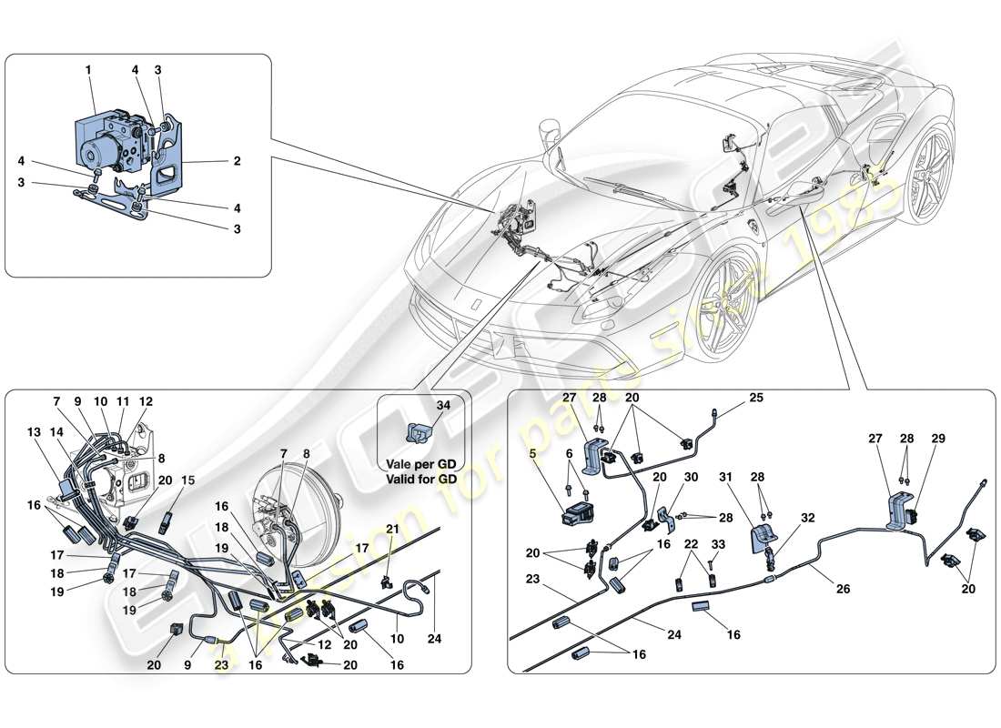 Ferrari 488 Spider (Europe) Brake System Part Diagram