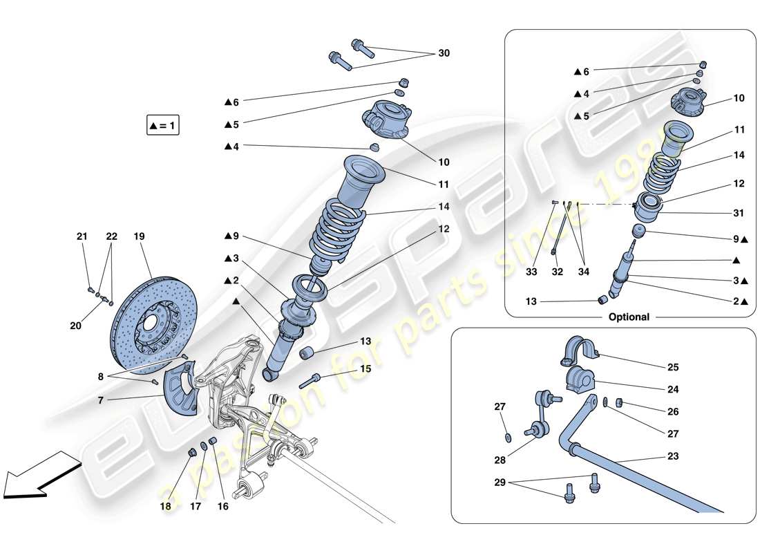 Ferrari 488 Spider (Europe) Front Suspension - Shock Absorber and Brake Disc Part Diagram