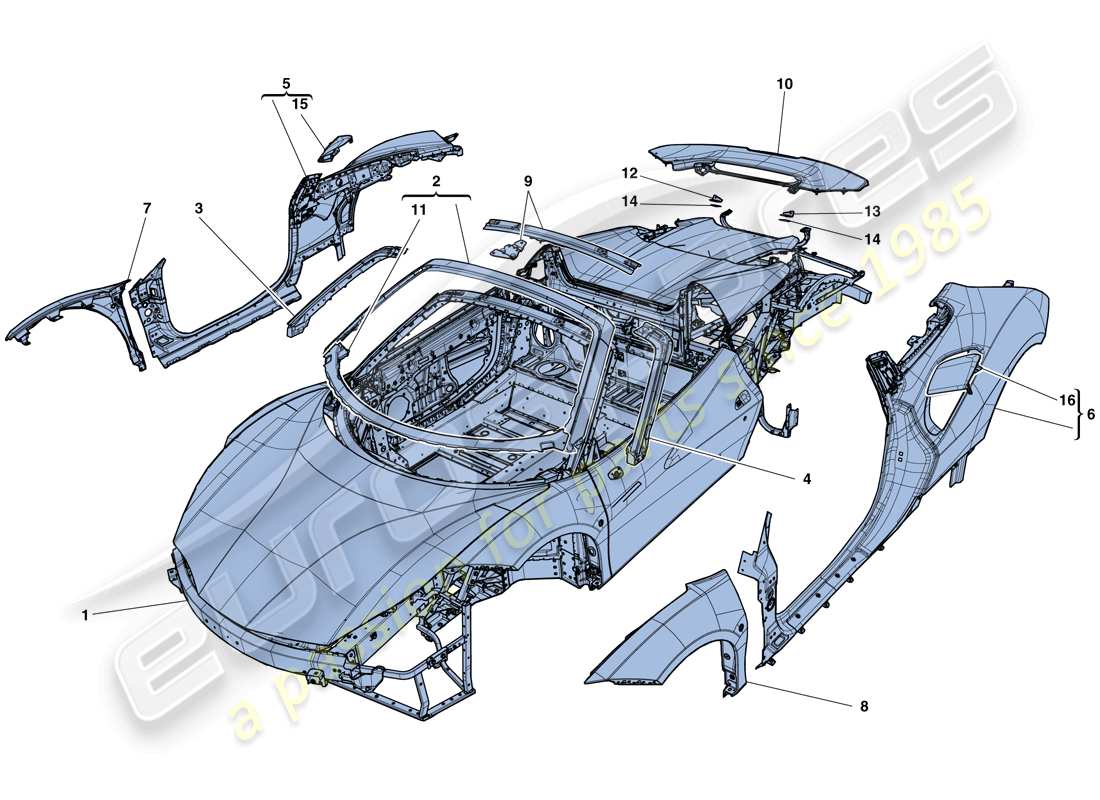 Ferrari 488 Spider (Europe) BODYSHELL - EXTERNAL TRIM Part Diagram
