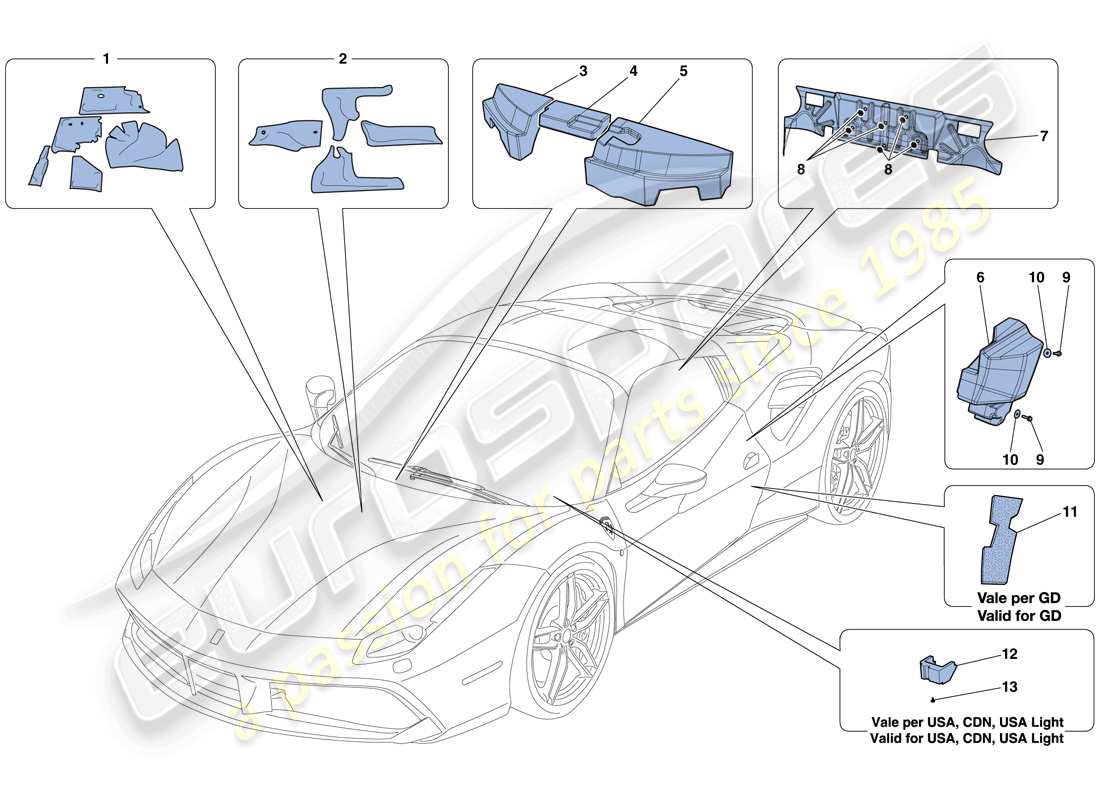 Ferrari 488 Spider (Europe) Insulation Part Diagram