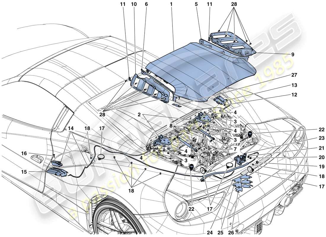 Ferrari 488 Spider (Europe) ENGINE COMPARTMENT LID AND RELEASE MECHANISM Part Diagram
