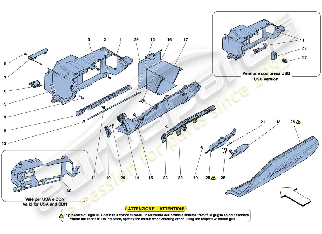 Ferrari 488 Spider (Europe) GLOVE COMPARTMENT Part Diagram