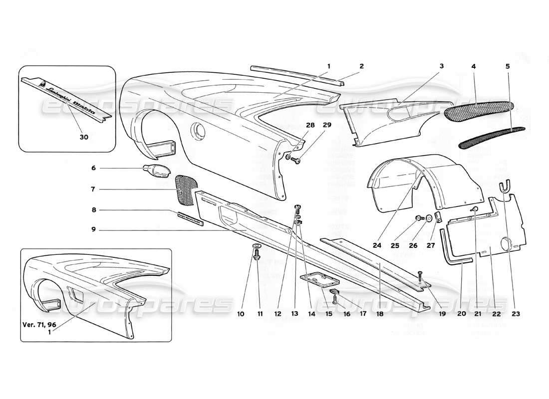 Lamborghini Diablo SV (1999) Body Elements - Right Flank Part Diagram