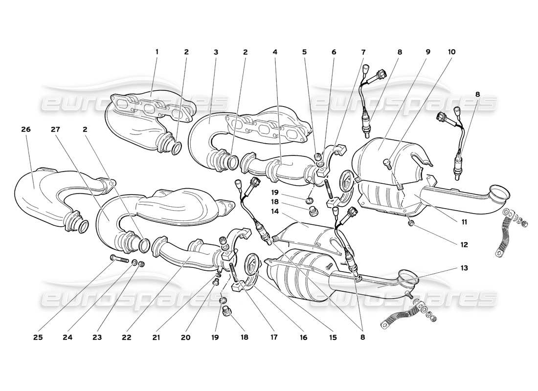 Lamborghini Diablo SV (1999) Exhaust System (Valid for USA and Canada - July 1999) Part Diagram