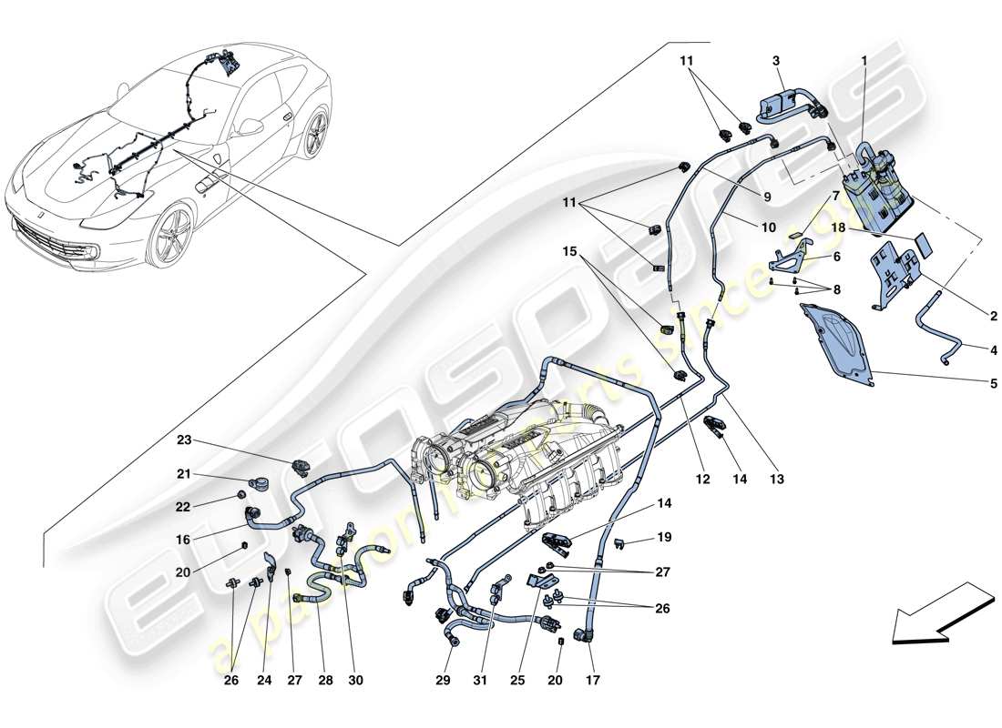 Ferrari GTC4 Lusso T (RHD) evaporative emissions control system Part Diagram