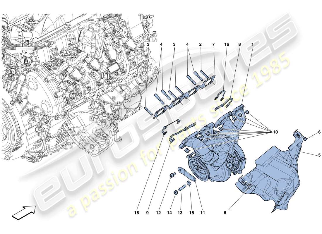 Ferrari GTC4 Lusso T (RHD) MANIFOLDS, TURBOCHARGING SYSTEM AND PIPES Part Diagram