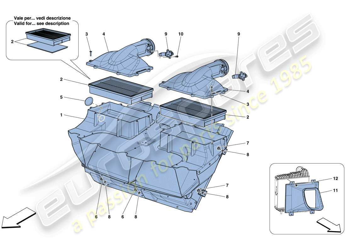 Ferrari GTC4 Lusso T (RHD) air filter, air intake and ducts Part Diagram
