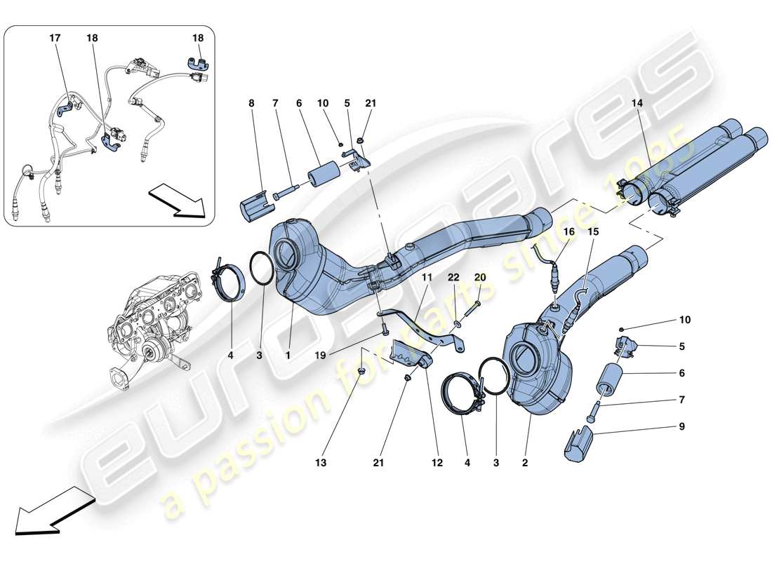 Ferrari GTC4 Lusso T (RHD) pre-catalytic converters and catalytic converters Part Diagram