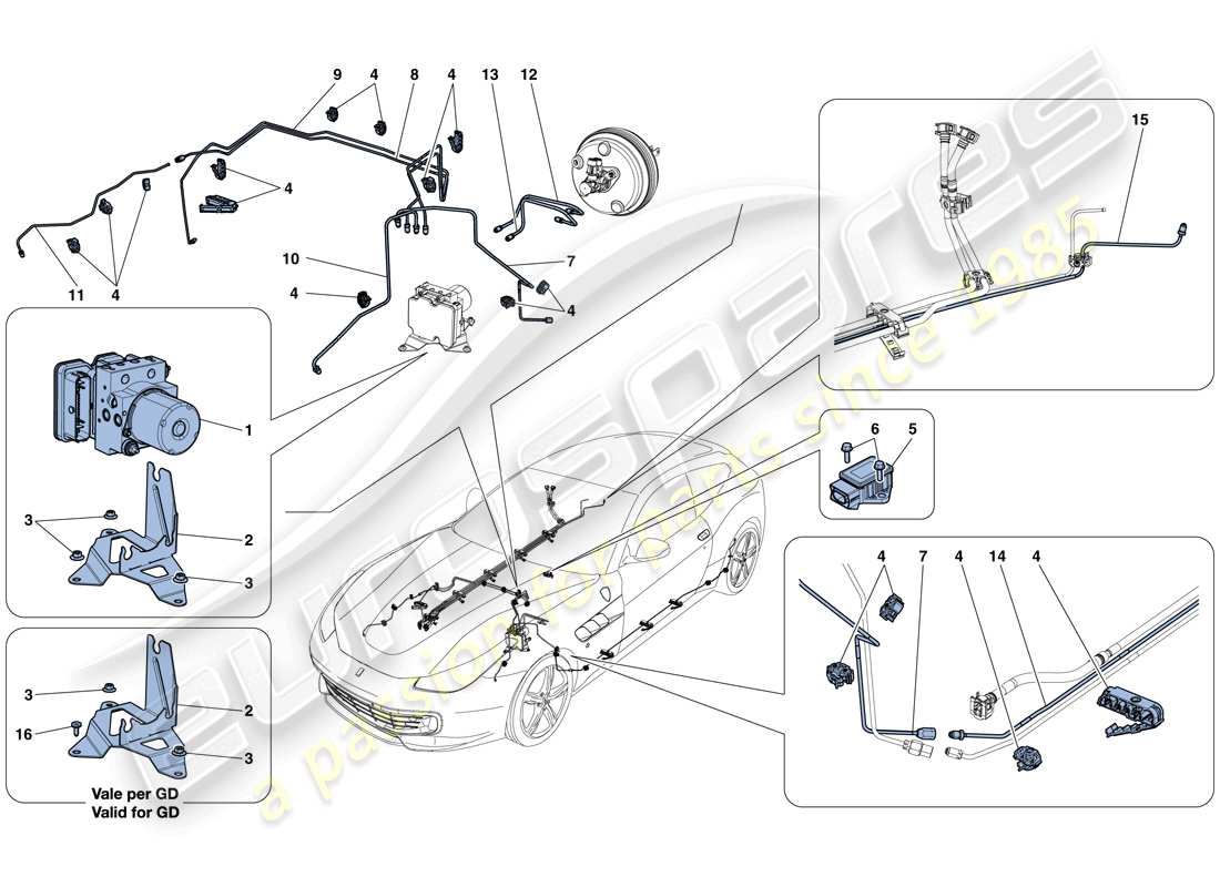 Ferrari GTC4 Lusso T (RHD) Brake System Part Diagram