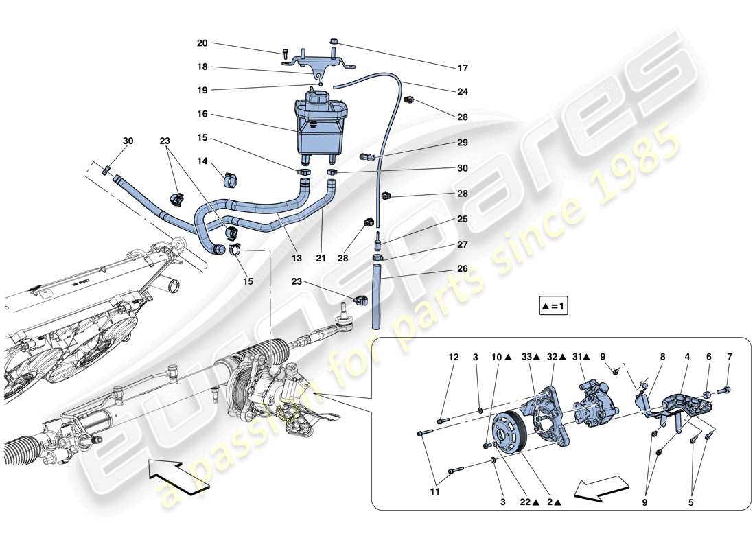Ferrari GTC4 Lusso T (RHD) POWER STEERING PUMP AND RESERVOIR Part Diagram