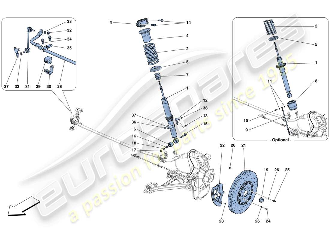 Ferrari GTC4 Lusso T (RHD) Front Suspension - Shock Absorber and Brake Disc Part Diagram