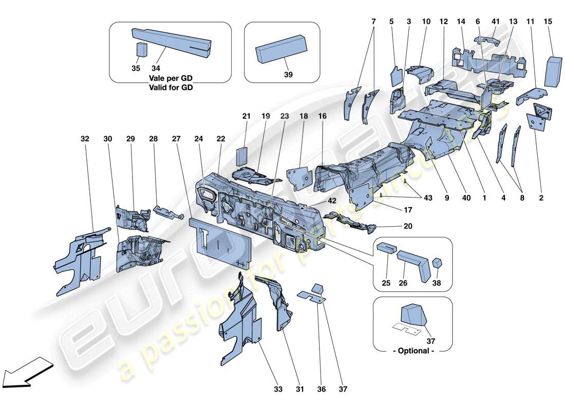 Ferrari GTC4 Lusso T (RHD) Insulation Part Diagram