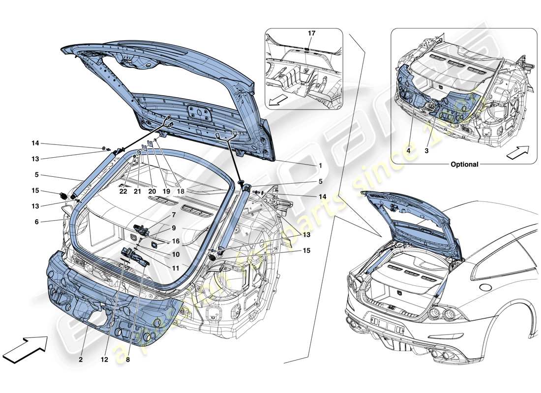 Ferrari GTC4 Lusso T (RHD) REAR LID AND OPENING MECHANISM Part Diagram