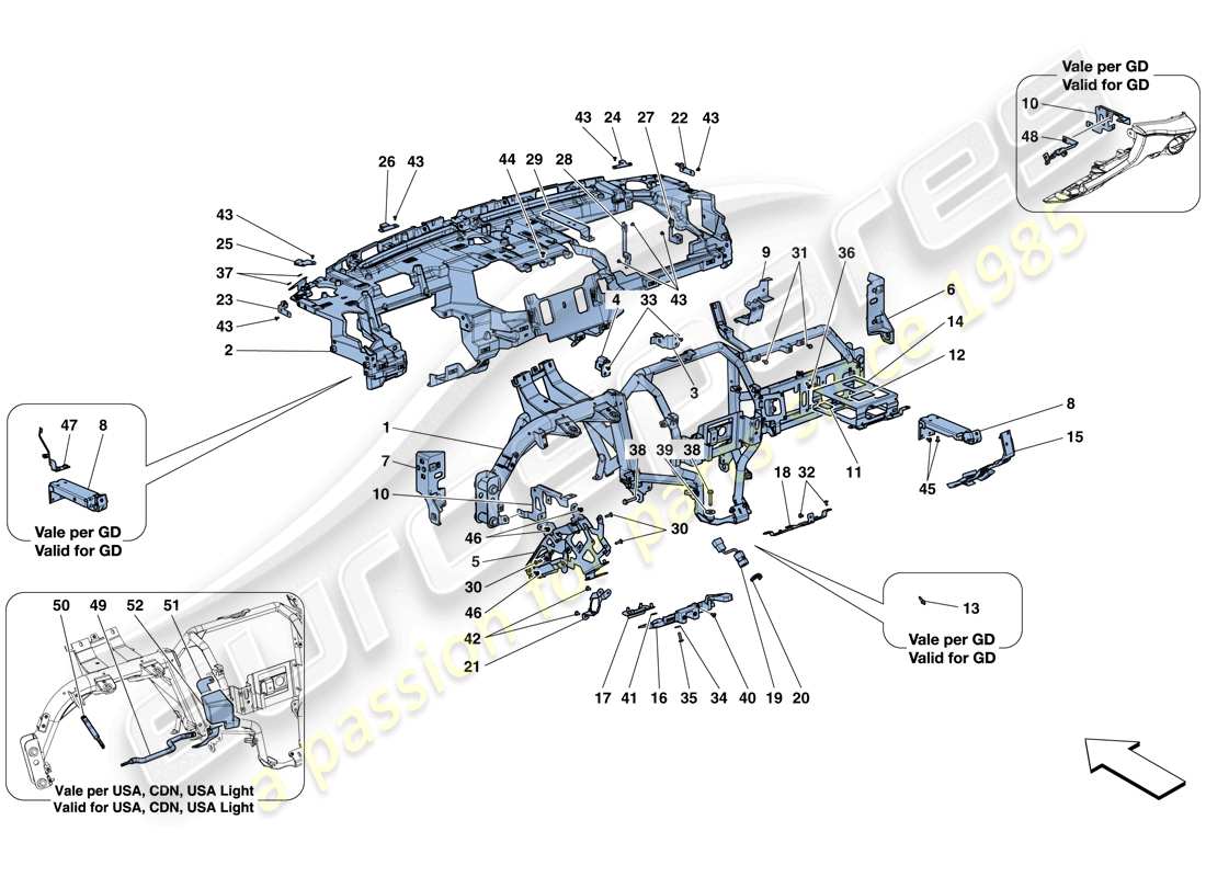 Ferrari GTC4 Lusso T (USA) DASHBOARD - SUBSTRUCTURE Part Diagram