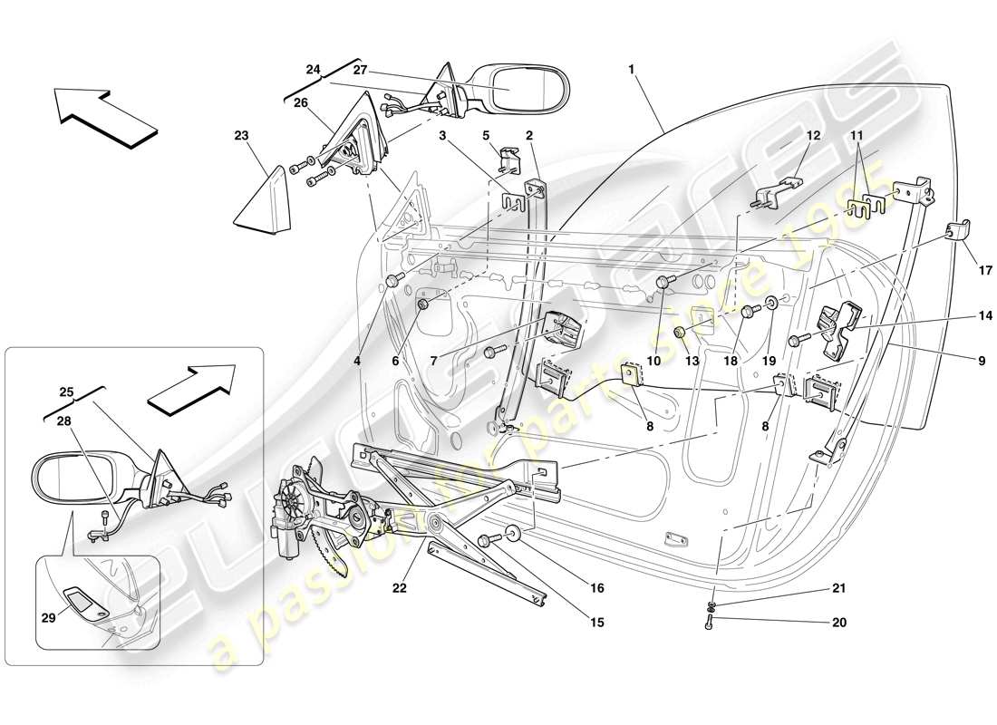 Ferrari 612 Scaglietti (Europe) DOORS - POWER WINDOWS AND REAR-VIEW MIRROR Part Diagram