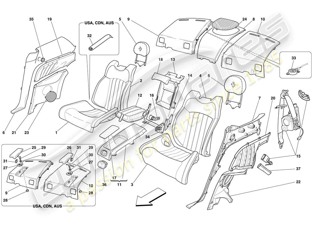 Ferrari 612 Scaglietti (Europe) REAR SEAT - SEAT BELTS Part Diagram