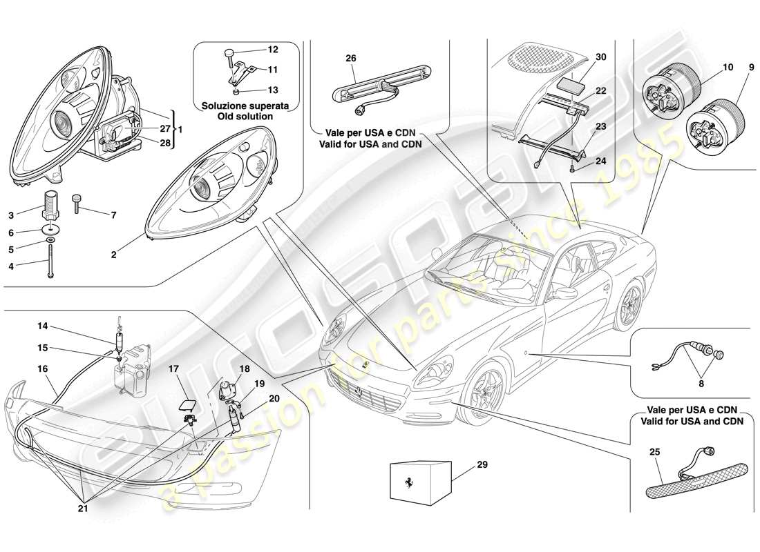 Ferrari 612 Scaglietti (Europe) HEADLIGHTS AND TAILLIGHTS Part Diagram