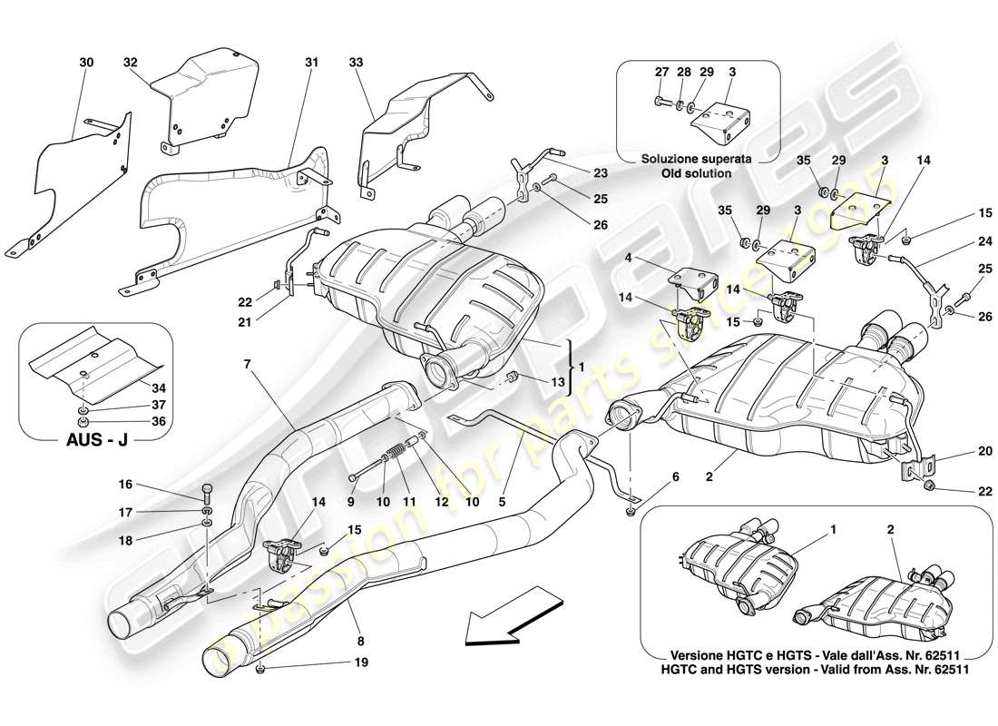 Ferrari 612 Scaglietti (RHD) Rear Exhaust System Part Diagram