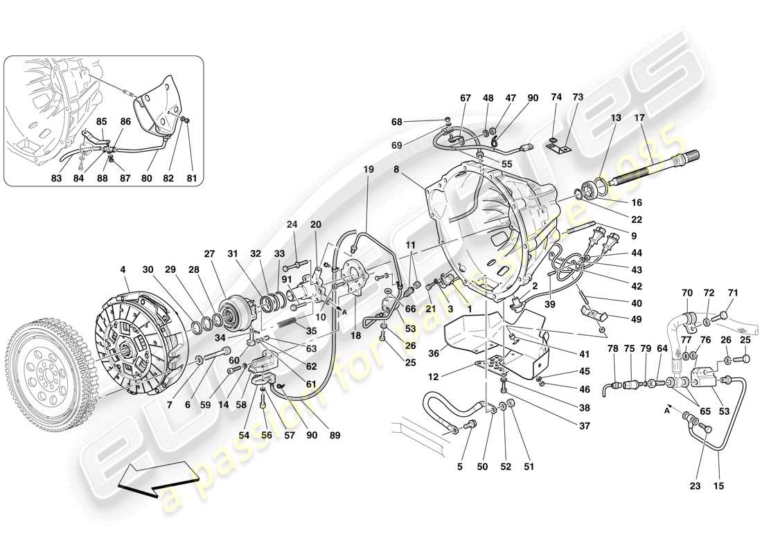 Ferrari 612 Scaglietti (RHD) Clutch and Controls Part Diagram