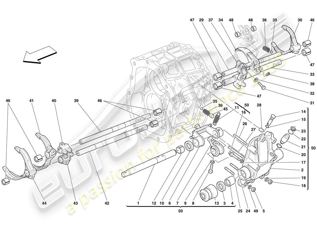 Ferrari 612 Scaglietti (RHD) internal gearbox controls Part Diagram