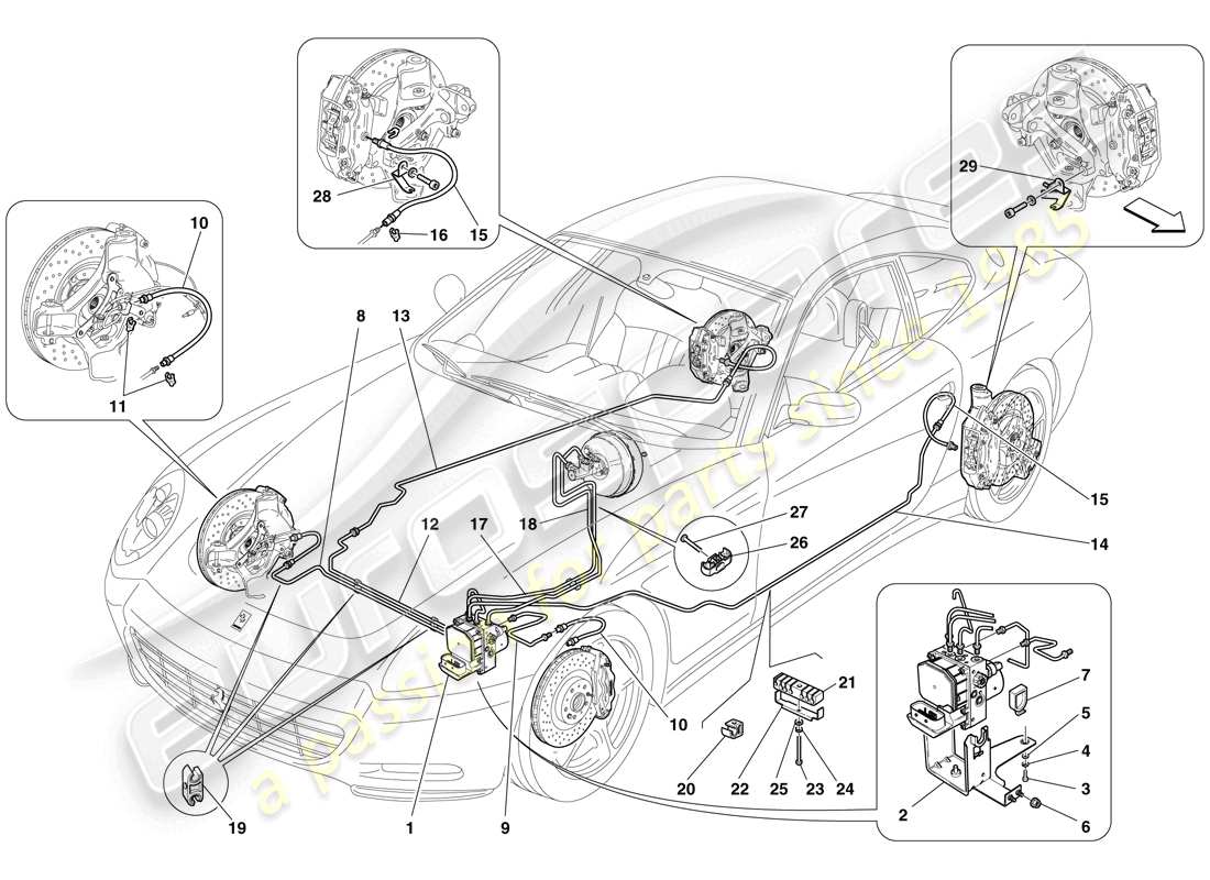 Ferrari 612 Scaglietti (RHD) Brake System Part Diagram
