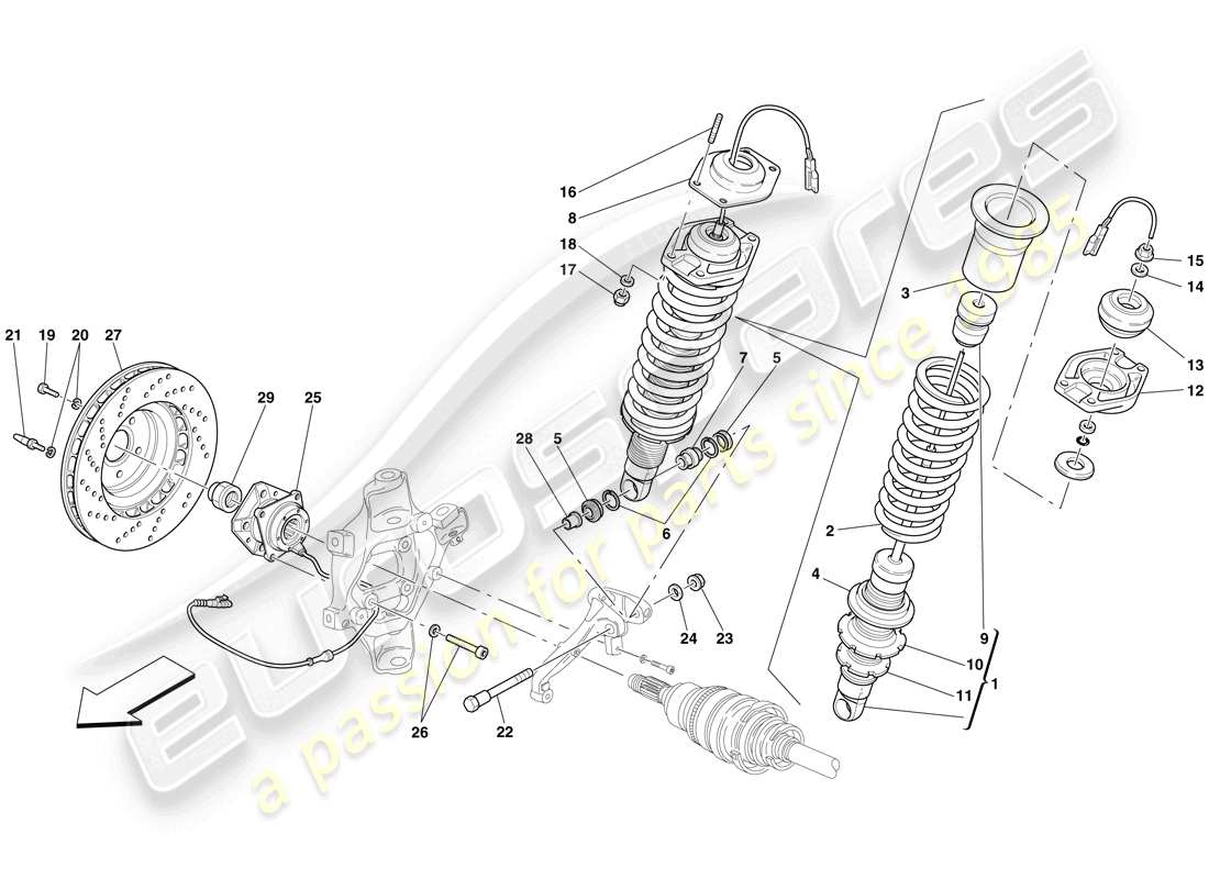 Ferrari 612 Scaglietti (RHD) Rear Suspension - Shock Absorber and Brake Disc Part Diagram