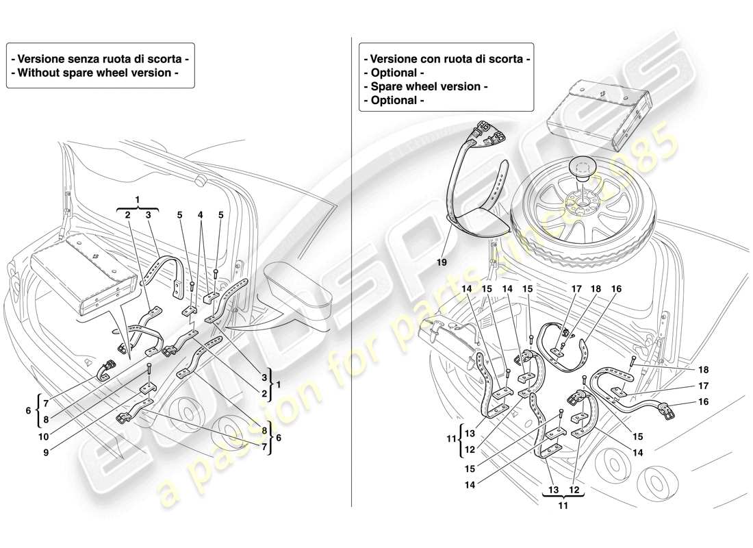 Ferrari 612 Scaglietti (RHD) SPARE WHEEL AND TOOL BAG FASTENERS Part Diagram