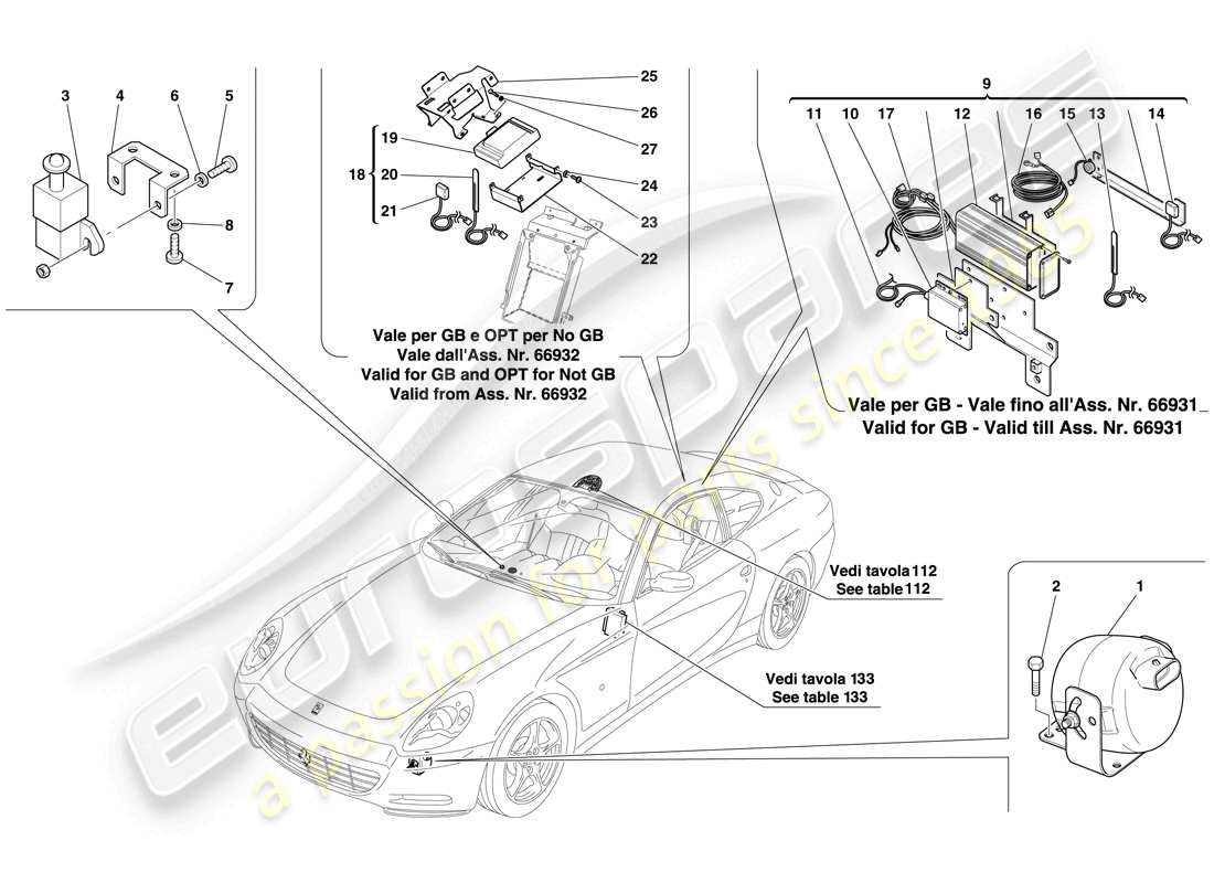 Ferrari 612 Scaglietti (RHD) ANTITHEFT SYSTEM ECUs AND DEVICES Part Diagram