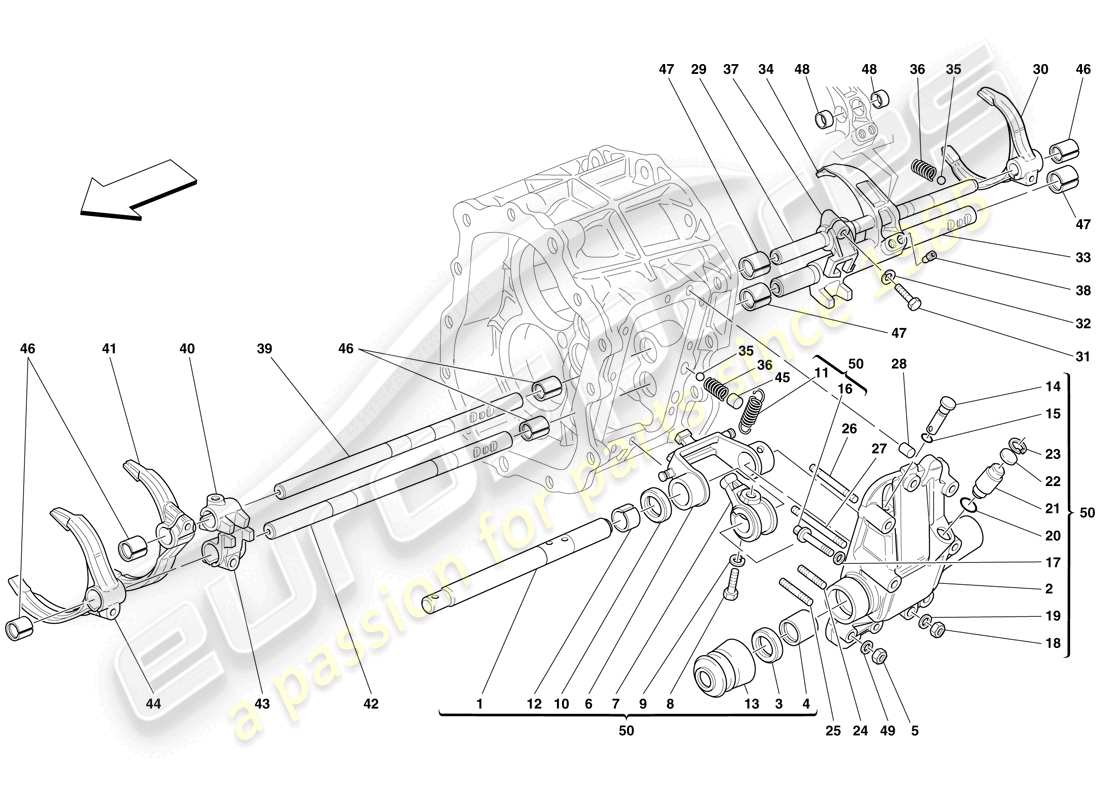 Ferrari 612 Scaglietti (USA) internal gearbox controls Part Diagram