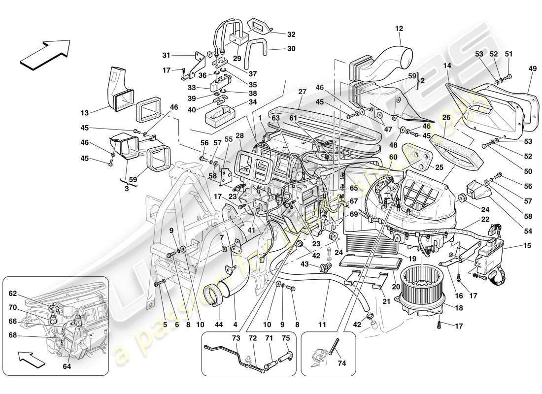 Ferrari 612 Scaglietti (USA) Evaporator Unit and Controls Part Diagram