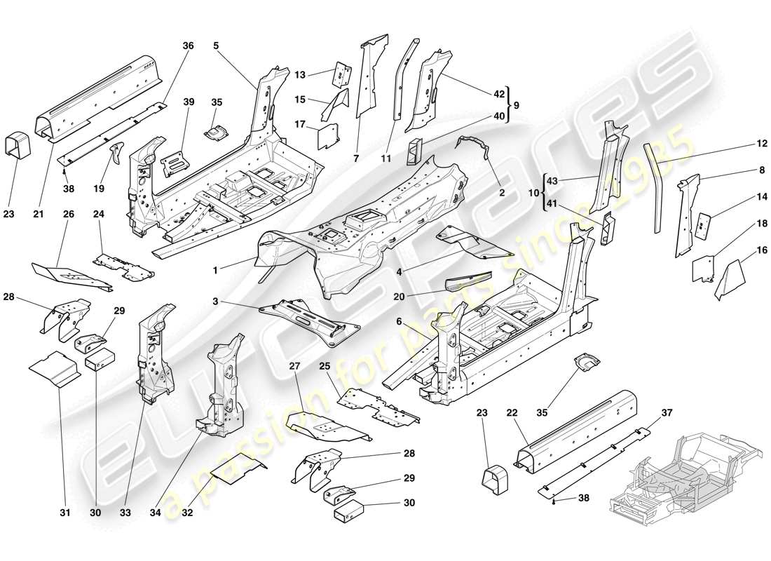 Ferrari 612 Scaglietti (USA) STRUCTURES AND ELEMENTS, CENTRE OF VEHICLE Part Diagram