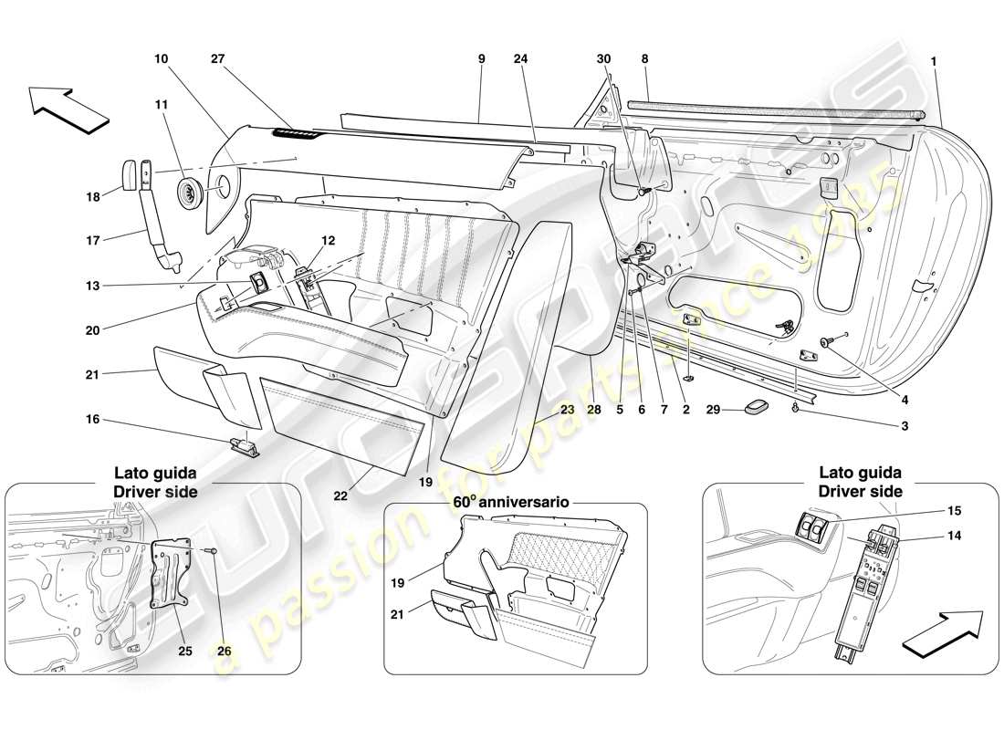 Ferrari 612 Scaglietti (USA) DOORS - SUBSTRUCTURE AND TRIM Part Diagram