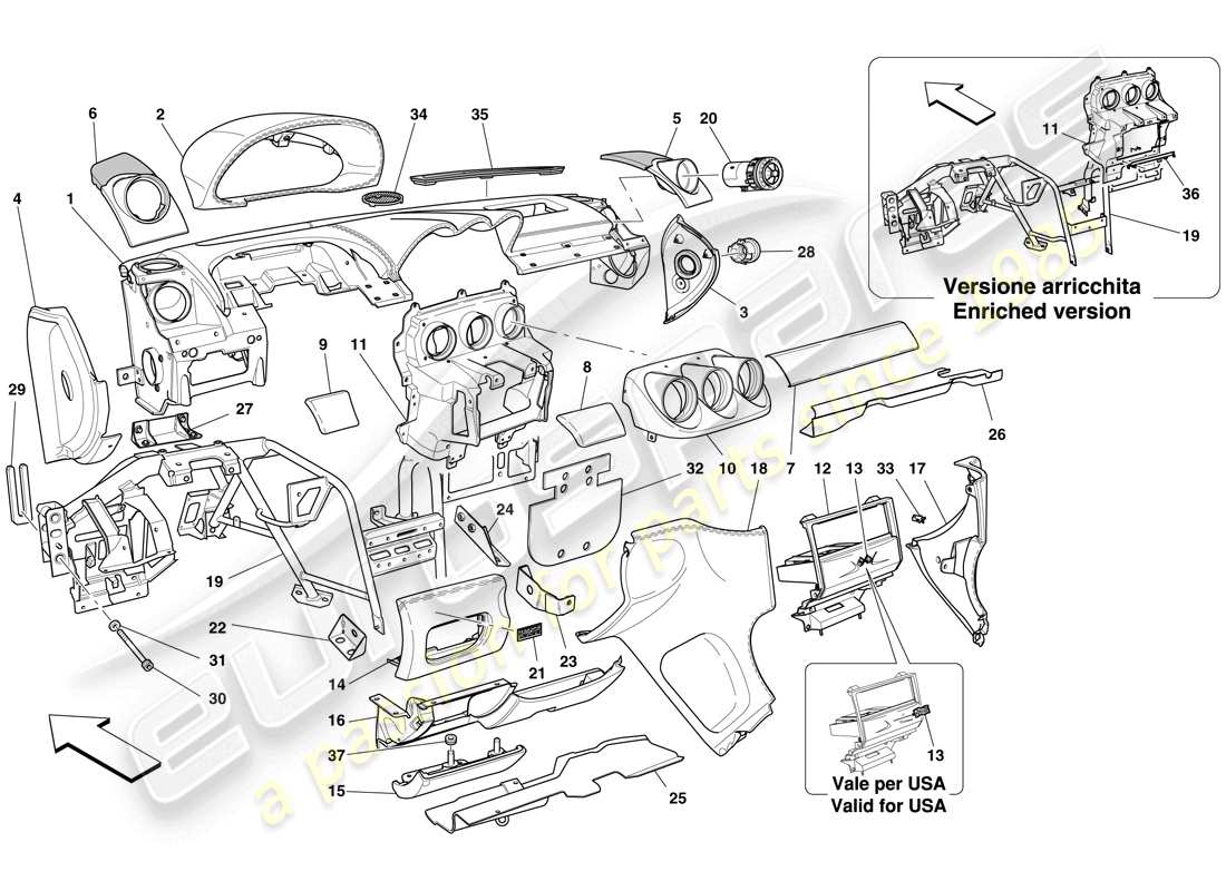 Ferrari 612 Scaglietti (USA) DASHBOARD Part Diagram