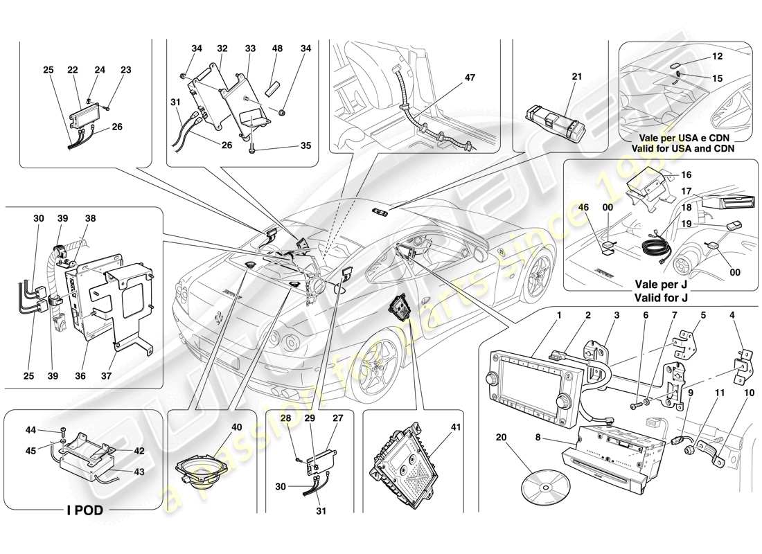Ferrari 612 Scaglietti (USA) AUDIO SYSTEM - Enhanced version Part Diagram