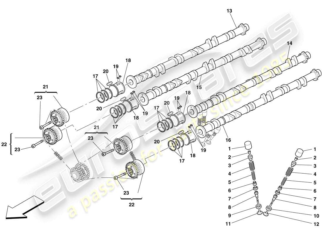 Ferrari 599 GTB Fiorano (Europe) timing system - tappets and shafts Part Diagram