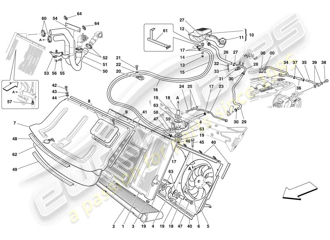 Ferrari 599 GTB Fiorano (Europe) COOLING SYSTEM - RADIATOR AND HEADER TANK Part Diagram
