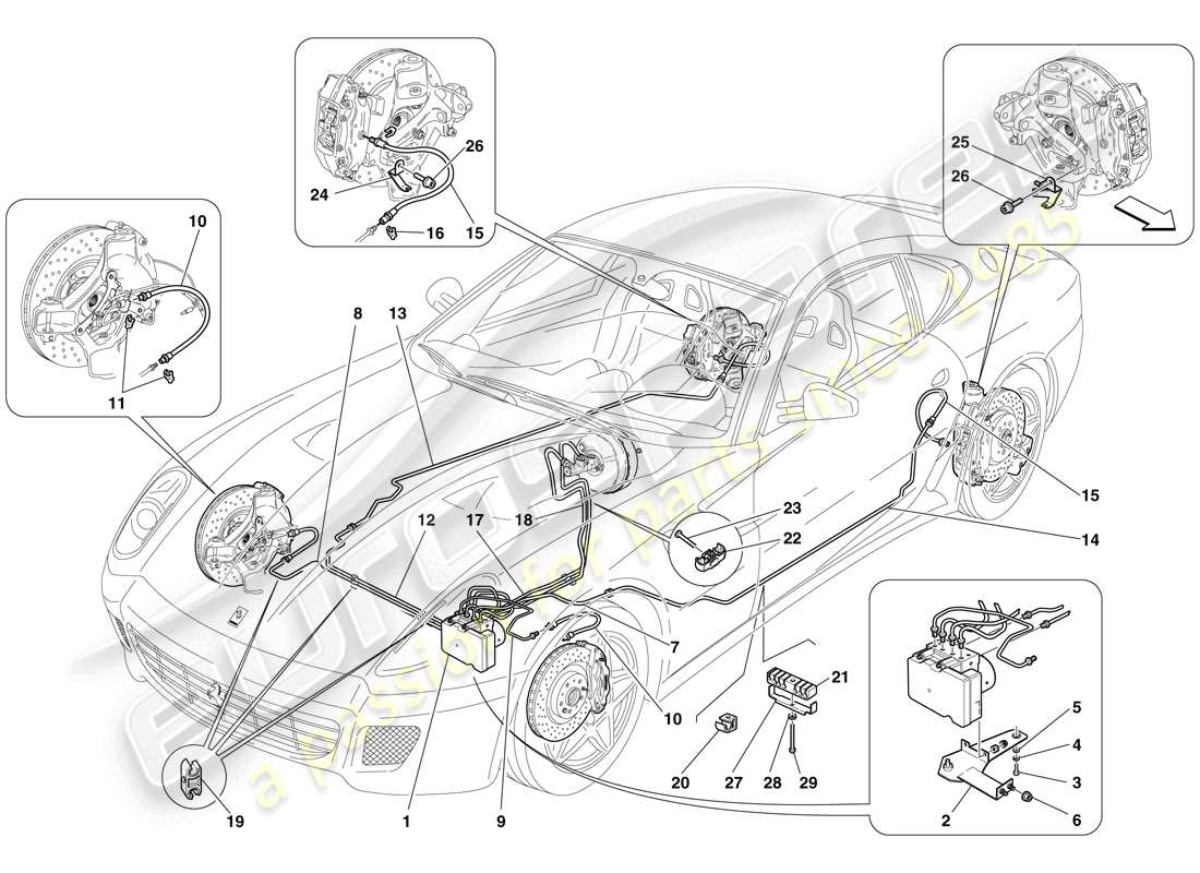 Ferrari 599 GTB Fiorano (Europe) Brake System Part Diagram