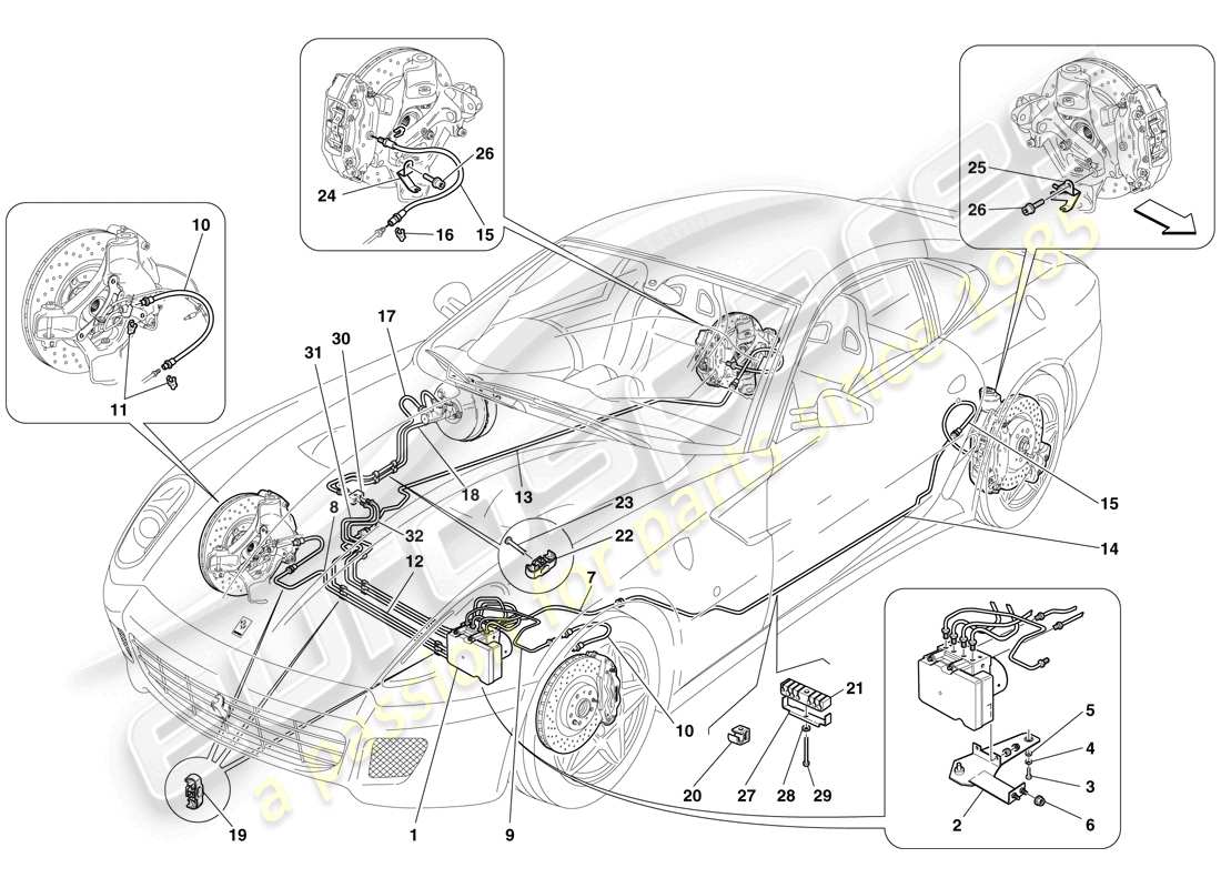 Ferrari 599 GTB Fiorano (Europe) Brake System Part Diagram