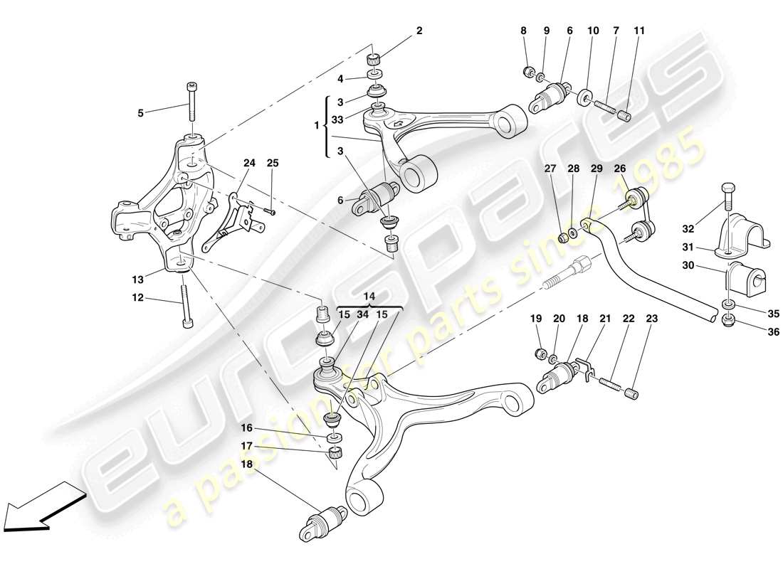 Ferrari 599 GTB Fiorano (Europe) FRONT SUSPENSION - ARMS AND STABILISER BAR Part Diagram