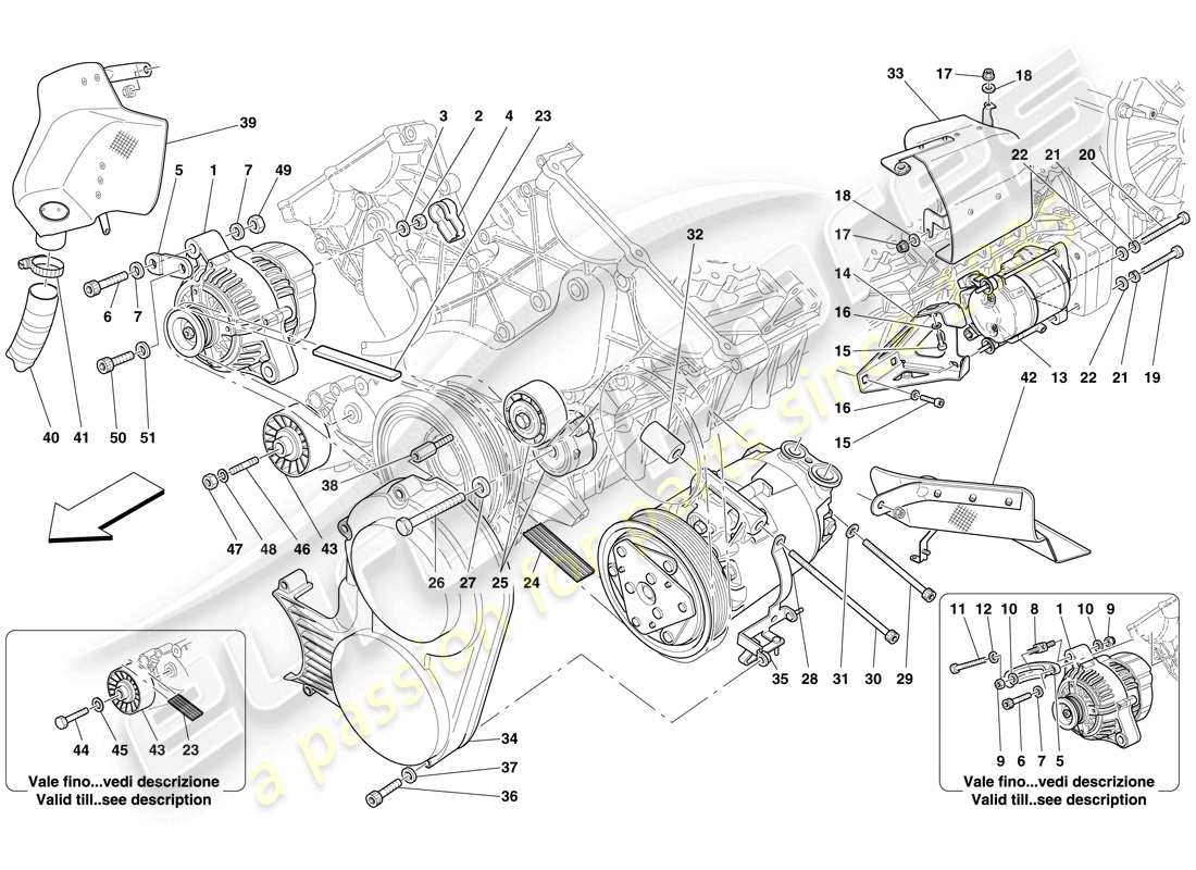 Ferrari 599 GTB Fiorano (Europe) ALTERNATOR, STARTER MOTOR AND AC COMPRESSOR Part Diagram