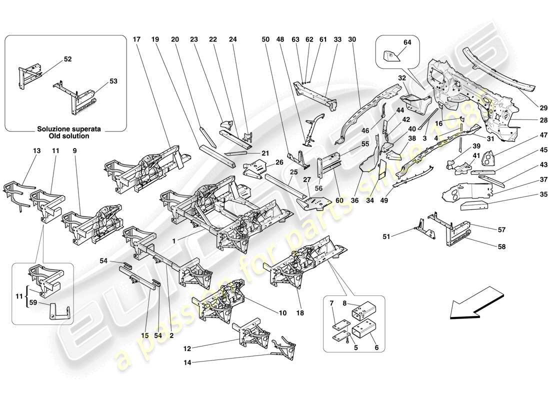 Ferrari 599 GTB Fiorano (Europe) STRUCTURES AND ELEMENTS, FRONT OF VEHICLE Part Diagram