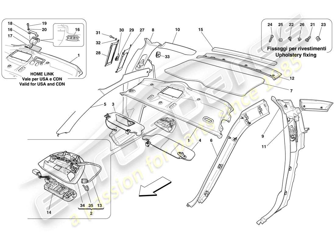 Ferrari 599 GTB Fiorano (Europe) HEADLINER TRIM AND ACCESSORIES Part Diagram