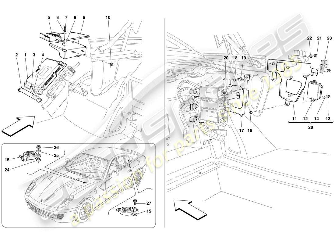 Ferrari 599 GTB Fiorano (Europe) LUGGAGE COMPARTMENT ECUs Part Diagram